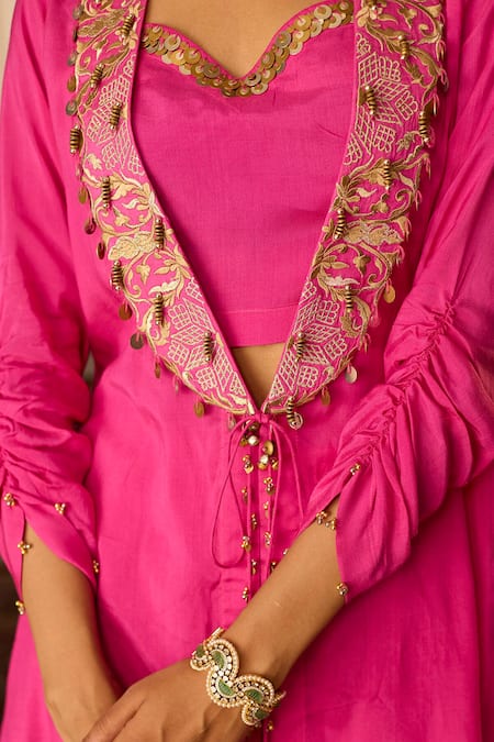 Inej Pink Cotton, Silk Beads, Sequins, Embroidery Collared, Jacket And Pant Set Online at Aza Fashions Inej_Pink Cotton, Silk Beads, Sequins, Embroidery Collared, Jacket And Pant Set _Online_at_Aza_Fashions