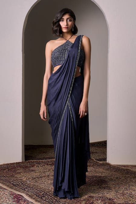 Parshya Pre-Draped Saree With Embroidered Blouse 