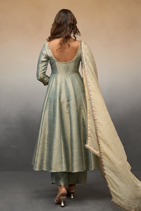 Parshya Banarasi Floral Pattern Anarkali Pant Set 