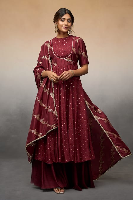 Parshya Floral Vine Pattern Anarkali Palazzo Set 