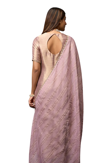 Parshya_Purple Silk, Brocade, Chiffon Sequins, Flower Banarasi Pattern Kurta Pant Set _Online_at_Aza_Fashions