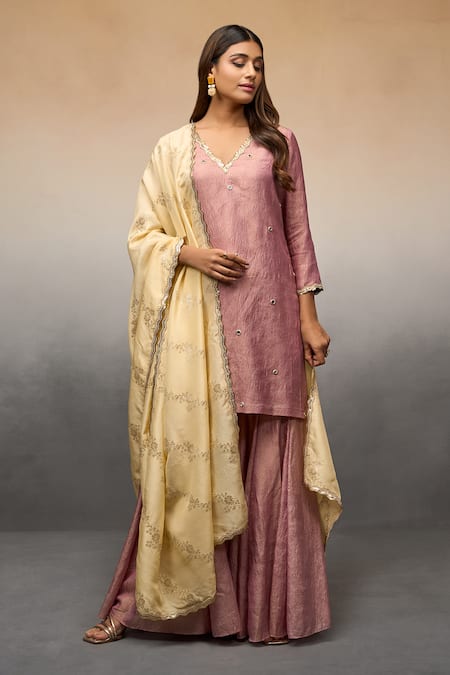 Parshya Mirror Butti Work Kurta Sharara Set 