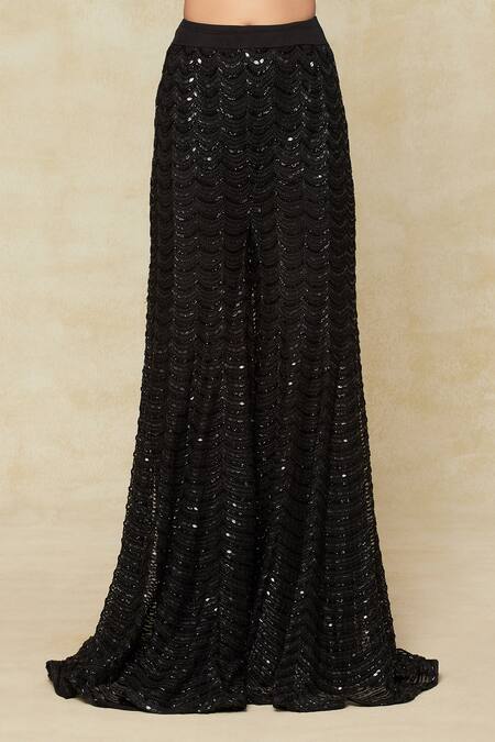 Buy_Ritika Mirchandani_Black Silk Embroidery Asymmetric, Round Neck Floral Jacket Sharara Set_Online_at_Aza_Fashions