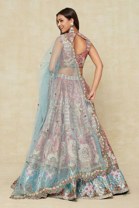 Shop Aisha Rao Pink Silk, Chiffon Embroidery Square Neck Trencadis Lehenga Set at Aza Fashions Shop_Aisha Rao_Pink Silk, Chiffon Embroidery Square Neck Trencadis Lehenga Set_at_Aza_Fashions