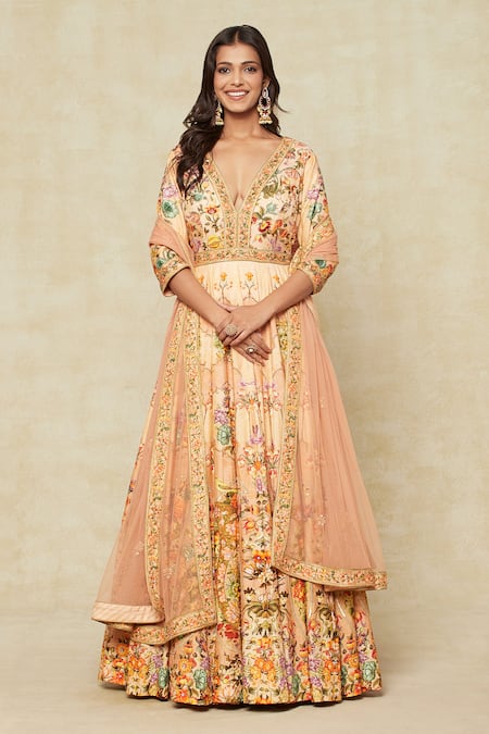 Kalista Mughal Floral Print Anarkali With Dupatta 