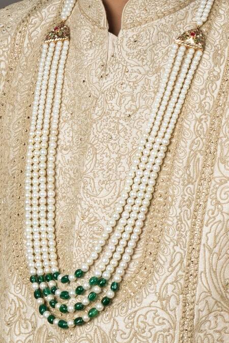 Shop_Queens Jewels_Green Stone Studded Mala _at_Aza_Fashions