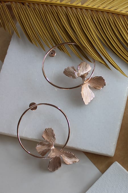 Buy_Heena Mittal_Rose Gold Fiore Girdle Petal Dangler Earrings _Online_at_Aza_Fashions
