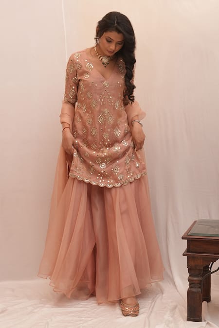 Ankita S Goswami Zeenat Mirrorwork Embellished Kurta Sharara Set 