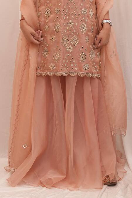 Ankita S Goswami_Pink Tissue, Organza Pearls, Zeenat Mirrorwork Embellished Kurta Sharara Set _at_Aza_Fashions