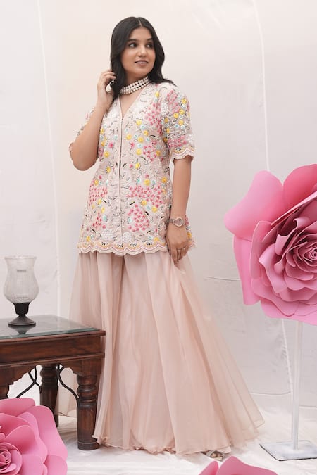 Ankita S Goswami Garden Of Hope Embroidered Jacket Kurta With Sharara 