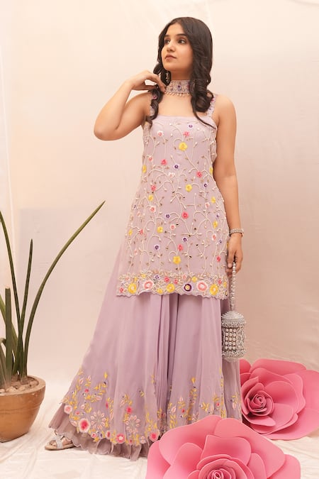 Ankita S Goswami Marigold Floral Jaal Embroidered Kurta Sharara Set 