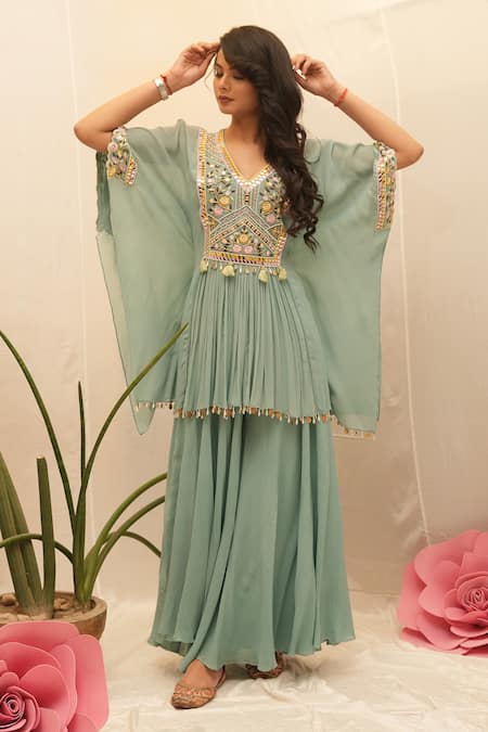 Ankita S Goswami Petunia Floral Jaal Embroidered Kaftan With Sharara 