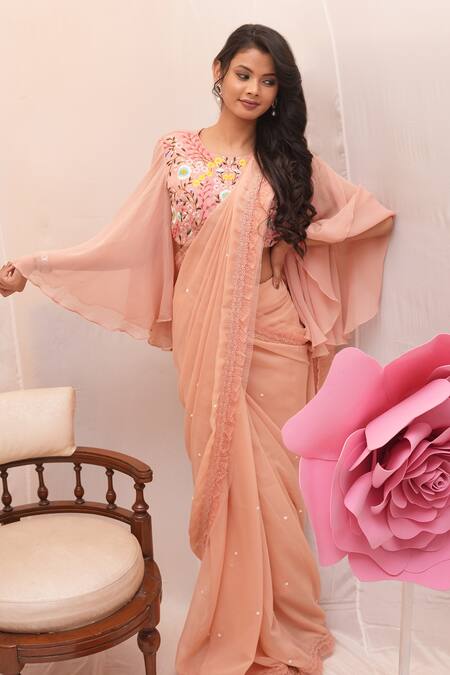 Ankita S Goswami Magnolia Lace Frill Border Saree With Embroidered Blouse 