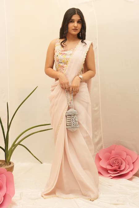 Ankita S Goswami Embellished Scalloped Border Pre-Stitched Saree With Blouse 