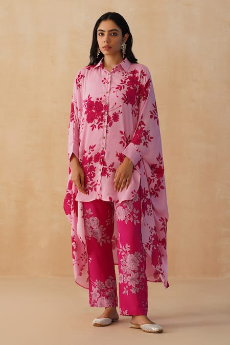 Palak & Mehak Floral Print Shirt Kurta Pant Set 