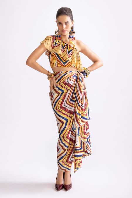 Saaksha & Kinni Barbie Zig-Zag Print Draped Skirt 