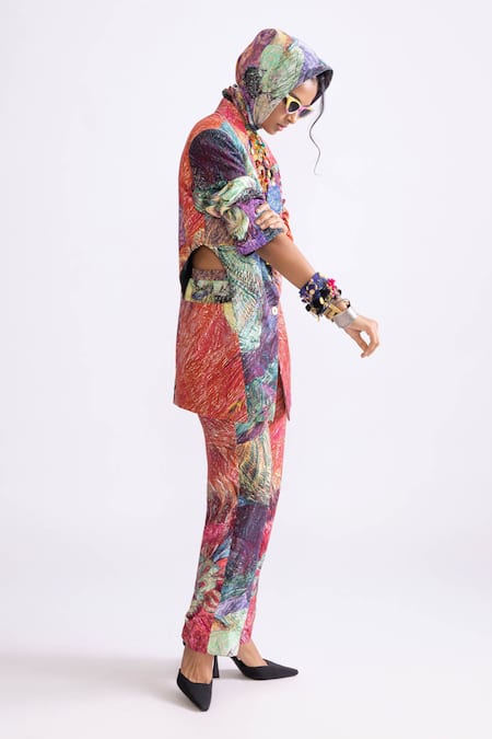 Shop Saaksha & Kinni Multi Color Muslin Bailey Printed Blazer Online at Aza Fashions Shop_Saaksha & Kinni_Multi Color Muslin Bailey Printed Blazer _Online_at_Aza_Fashions