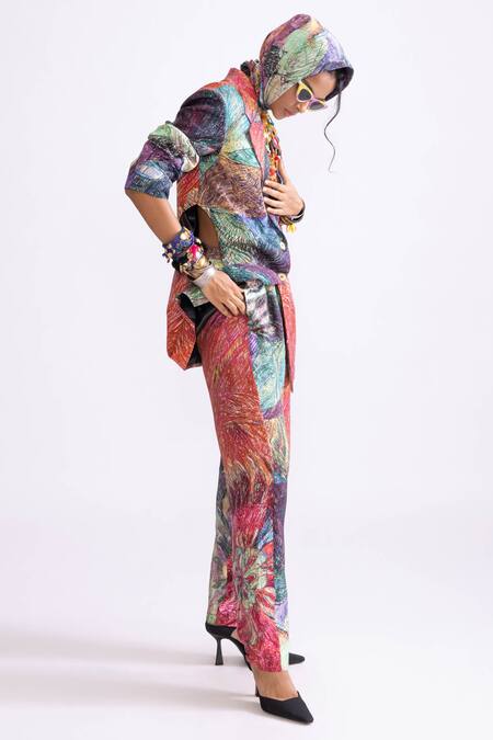 Saaksha & Kinni Multi Color Muslin Bailey Printed Blazer at Aza Fashions Saaksha & Kinni_Multi Color Muslin Bailey Printed Blazer _at_Aza_Fashions