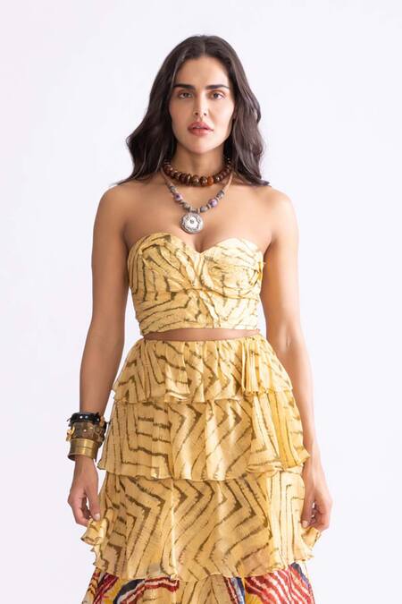 Buy Saaksha & Kinni Yellow Cotton, Silk Sweetheart Neck Candy Printed Bustier Online at Aza Fashions Buy_Saaksha & Kinni_Yellow Cotton, Silk Sweetheart Neck Candy Printed Bustier_Online_at_Aza_Fashions