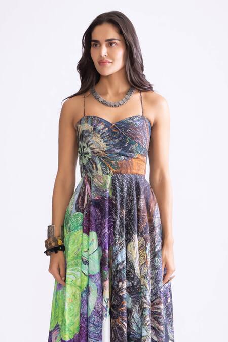 Buy Saaksha & Kinni Multi Color Cotton Sweetheart Neck Belle Daisy Print Dress Online at Aza Fashions Buy_Saaksha & Kinni_Multi Color Cotton Sweetheart Neck Belle Daisy Print Dress _Online_at_Aza_Fashions