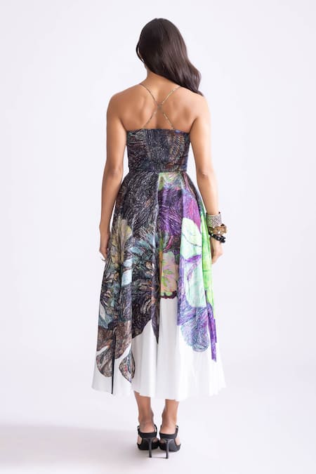 Shop_Saaksha & Kinni_Multi Color Cotton Sweetheart Neck Belle Daisy Print Dress _at_Aza_Fashions