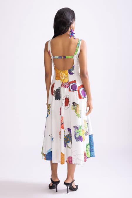 Shop_Saaksha & Kinni_Ivory Poplin Round Neck Emily Printed Dress _at_Aza_Fashions