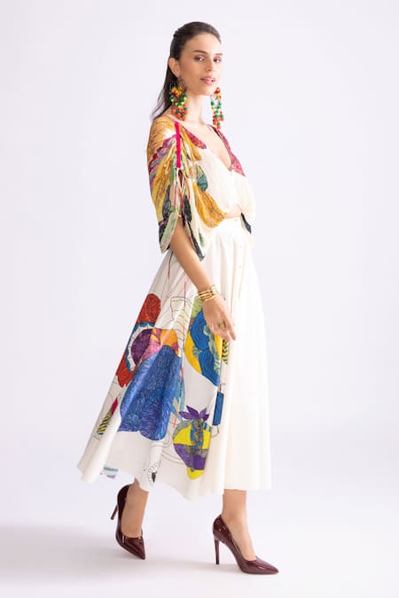 Saaksha & Kinni_Multi Color Poplin Cora Trible Print Midi Skirt _Online_at_Aza_Fashions