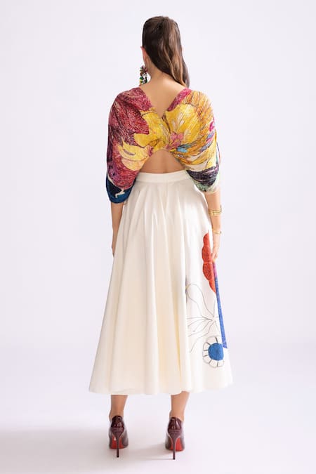 Shop_Saaksha & Kinni_Multi Color Poplin Cora Trible Print Midi Skirt _at_Aza_Fashions