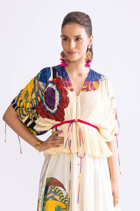Saaksha & Kinni_Multi Color Cotton, Silk Embroidery Monica Trible Print Blouse _Online_at_Aza_Fashions