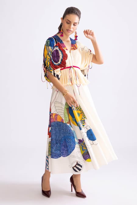 Buy_Saaksha & Kinni_Multi Color Cotton, Silk Embroidery Monica Trible Print Blouse _Online_at_Aza_Fashions