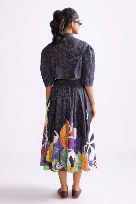 Shop_Saaksha & Kinni_Black Cotton Nikki Trible Print Skirt _at_Aza_Fashions