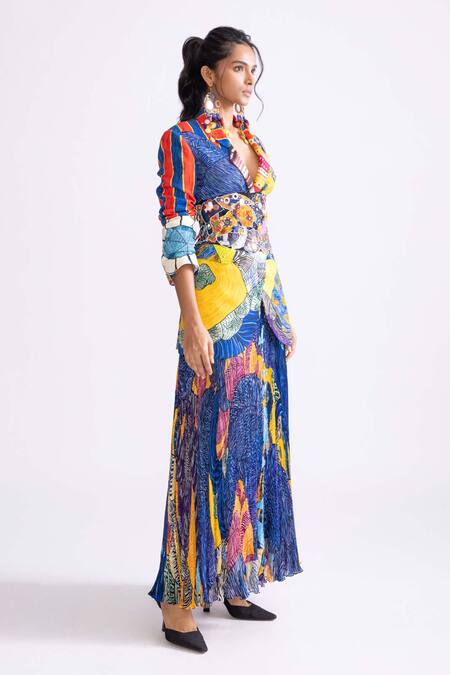 Saaksha & Kinni_Multi Color Chiffon Monica Tribal Print Skirt _Online_at_Aza_Fashions