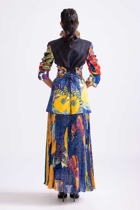 Shop_Saaksha & Kinni_Multi Color Chiffon Monica Tribal Print Skirt _at_Aza_Fashions