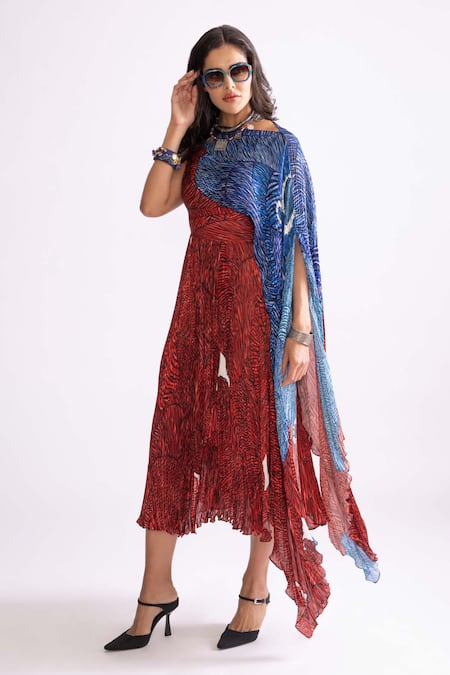 Saaksha & Kinni Abigail wave Print Asymmetric Dress 