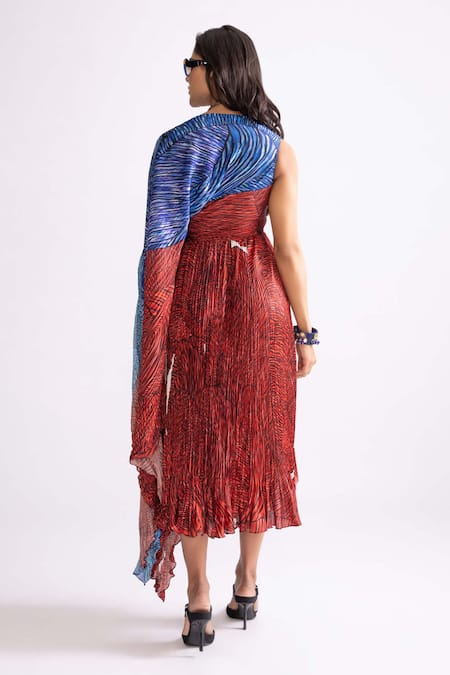 Saaksha & Kinni Abigail wave Print Asymmetric Dress 