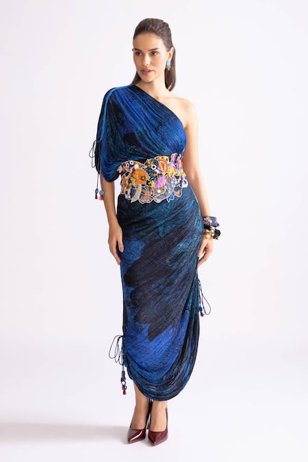 Saaksha & Kinni Mira One Shoulder Pleated Printed Dress 