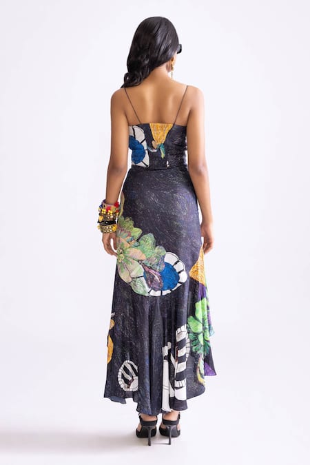 Shop_Saaksha & Kinni_Multi Color Silk Sweetheart Neck Celine Daisy Print Dress _at_Aza_Fashions