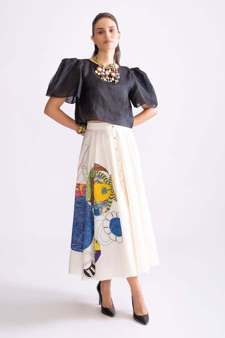 Saaksha & Kinni_Black Organza Joey Puff Sleeve Blouse _Online_at_Aza_Fashions