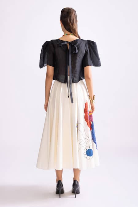 Shop_Saaksha & Kinni_Black Organza Joey Puff Sleeve Blouse _at_Aza_Fashions