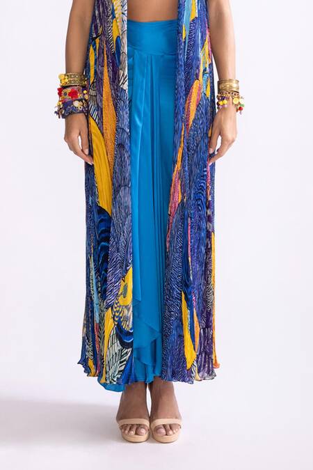 Saaksha & Kinni Blue Satin Sass Ruffle Draped Skirt Online at Aza Fashions Saaksha & Kinni_Blue Satin Sass Ruffle Draped Skirt _Online_at_Aza_Fashions