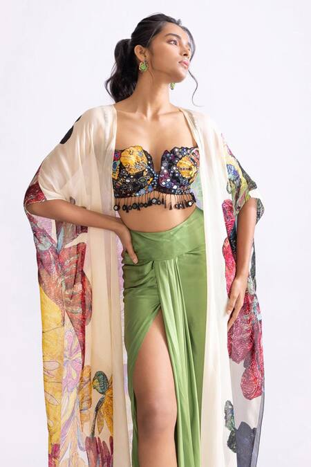 Saaksha & Kinni_Multi Color Dolly Daisy Print Cape _Online_at_Aza_Fashions