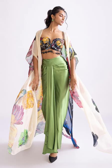 Shop_Saaksha & Kinni_Multi Color Dolly Daisy Print Cape _Online_at_Aza_Fashions