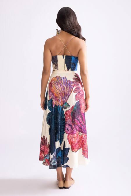 Shop_Saaksha & Kinni_Ivory Hemp Daisy Print High Waisted Skirt_at_Aza_Fashions