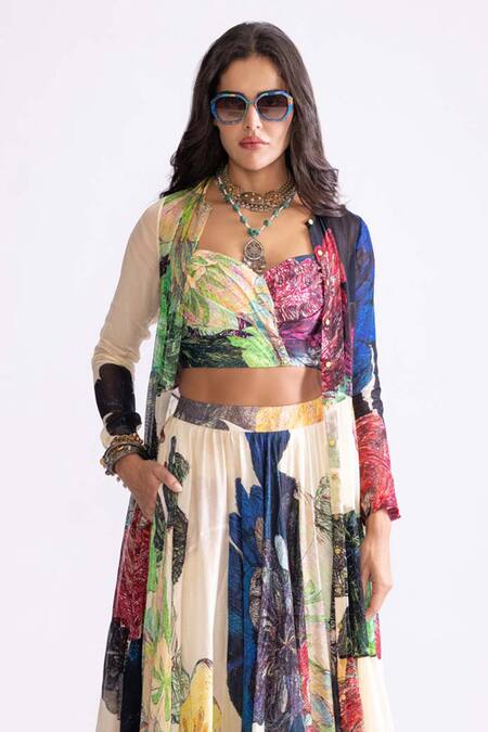 Saaksha & Kinni Multi Color Cotton Sweetheart Neck Bluey Daisy Print Bustier Online at Aza Fashions Saaksha & Kinni_Multi Color Cotton Sweetheart Neck Bluey Daisy Print Bustier _Online_at_Aza_Fashions