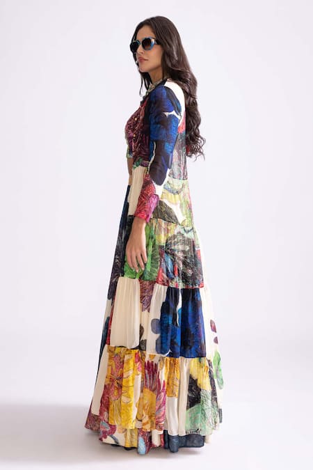 Shop_Saaksha & Kinni_Multi Color Cotton Sweetheart Neck Bluey Daisy Print Bustier _at_Aza_Fashions