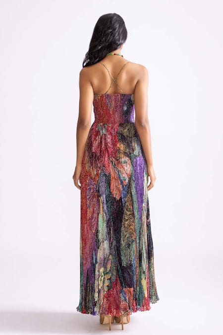 Shop_Saaksha & Kinni_Multi Color Chiffon Sweetheart Neck Kiara Daisy Print Dress _at_Aza_Fashions