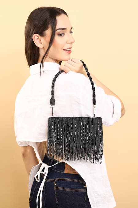 Born Flash Beaded Charm Tassel Bag 