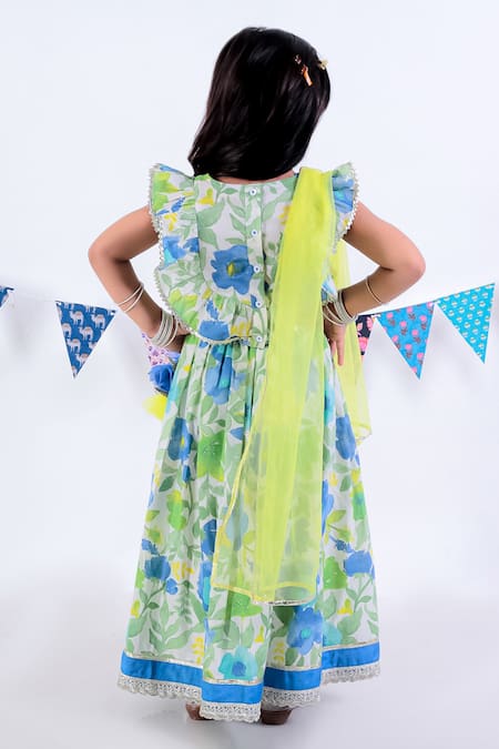 Shop Lil Drama Green Cotton, Net Mirrors, Embroidery, Gota Patti Blossom Print Lehenga Set at Aza Fashions Shop_Lil Drama_Green Cotton, Net Mirrors, Embroidery, Gota Patti Blossom Print Lehenga Set _at_Aza_Fashions