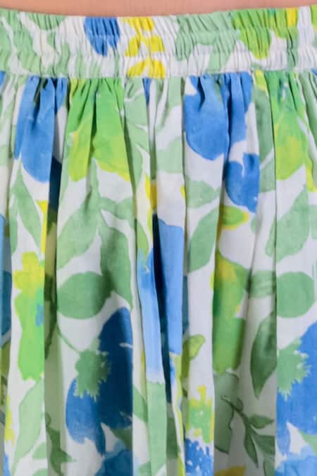 Shop Lil Drama Green Cotton, Net Mirrors, Embroidery, Gota Patti Blossom Print Lehenga Set Online at Aza Fashions Shop_Lil Drama_Green Cotton, Net Mirrors, Embroidery, Gota Patti Blossom Print Lehenga Set _Online_at_Aza_Fashions