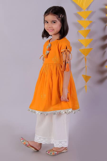 Lil Drama Orange Cotton Embroidery Janmashtami Kurta With Pyjama Pant Online at Aza Fashions Lil Drama_Orange Cotton Embroidery Janmashtami Kurta With Pyjama Pant _Online_at_Aza_Fashions